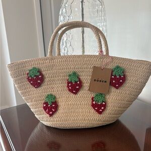 Boden bag NWT basket tote Straw Tote with Crochet Strawberry Appliqués